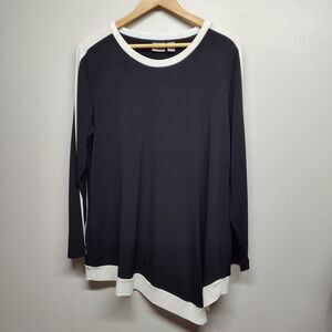 Chico's Easywear Tunic Top Women Size 2 (L) Black  White Relaxed Casual Modest